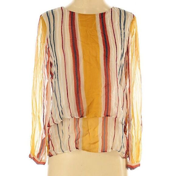 Anthropologie Maeve Silk Blouse Striped Layered Flowy Preppy Chiffon Size XS - Picture 2 of 9